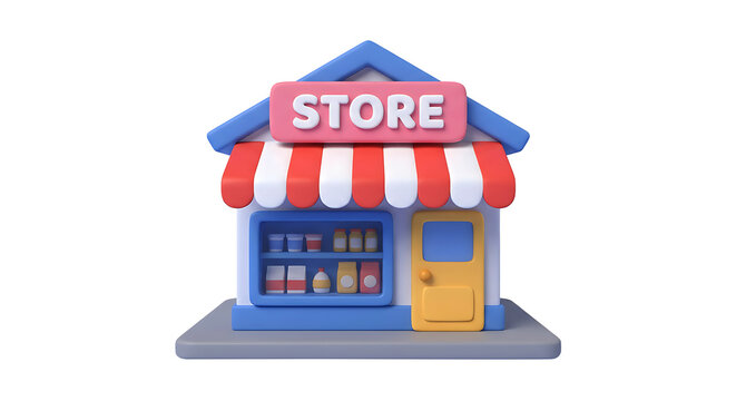 3D store icon for e-commerce and online shopping on a transparent background