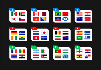 Naklejka na ściany i meble 2026 World Football Tournament Group Stage Draw with National Teams and Flags Infographic 