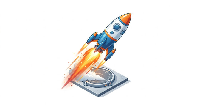 Isometric Rocket Launch Icon Vector Illustration on White Background