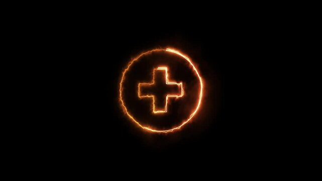 Abstract neon medical cross icon animation. Neon medical cross icon animation on black wall.