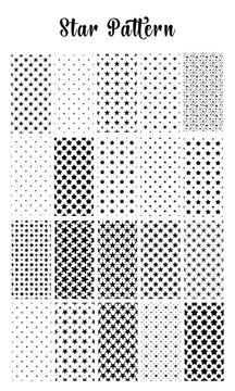 Star Pattern Set, Seamless Bold Scattered Mixed Size Geometric Star Repeat Background, Monochrome Star Tile Print Surface Pattern Design, High Resolution Vector Illustration
