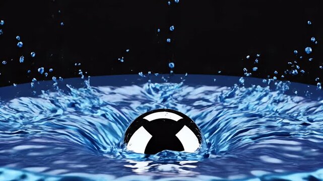 A dynamic, blue liquid splash forms a crown shape against a dark background