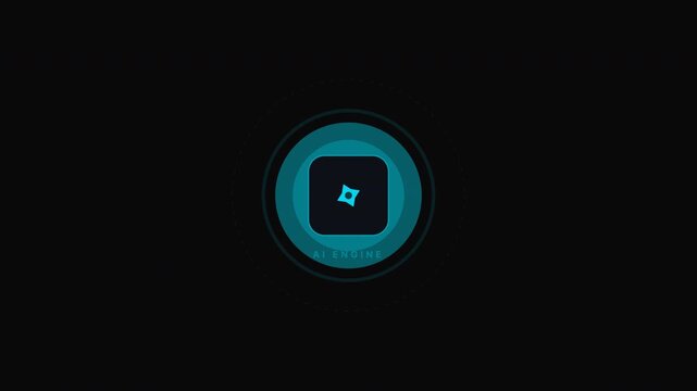 Ai Orbit Absorb with Turquoise abstract symbol on a black background is modern. Suitable for tech or design projects needing a contemporary touch.