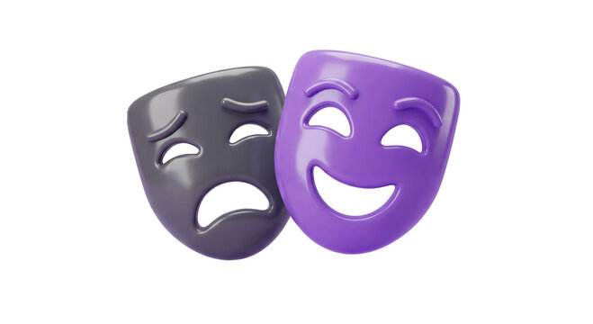 3D comedy and tragedy theater masks on transparent background