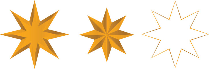Obraz premium Golden 8 Point Star Vector Set for Achievement Award Ranking PNG JPG Clipart