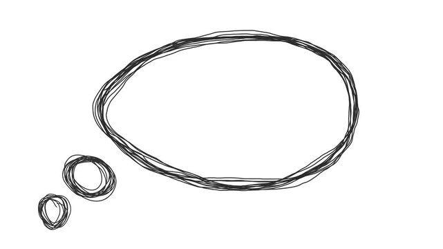 Animated speech and thought bubble on white background. Hand drawn messy black outline in sketch style. Perfect for adding text quotes, dialog, or thoughts in videos, presentations, social media.