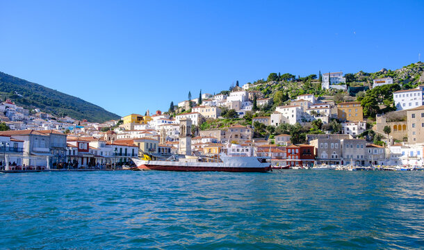 Hydra Port Panorama of the  Historic Town and Waterfront Activity