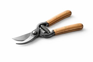 Obraz premium forged steel pruning shear rounded beech wood handles garden utility isolated white background