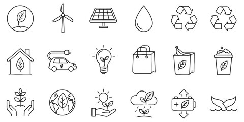 Fototapeta premium Hand drawn environmental icons sustainability ecology and green living concepts