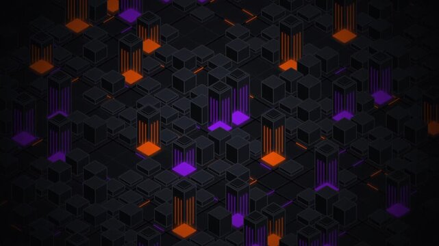 Seamless Loop Futuristic Isometric Circuit Board City Neon Energy Matrix Background