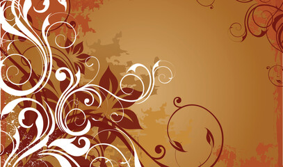Abstract floral design with swirling white and dark red elements on a warm gradient background, rich earthy tones create a sophisticated and natural feel, elegant vector illustration. © Design6300