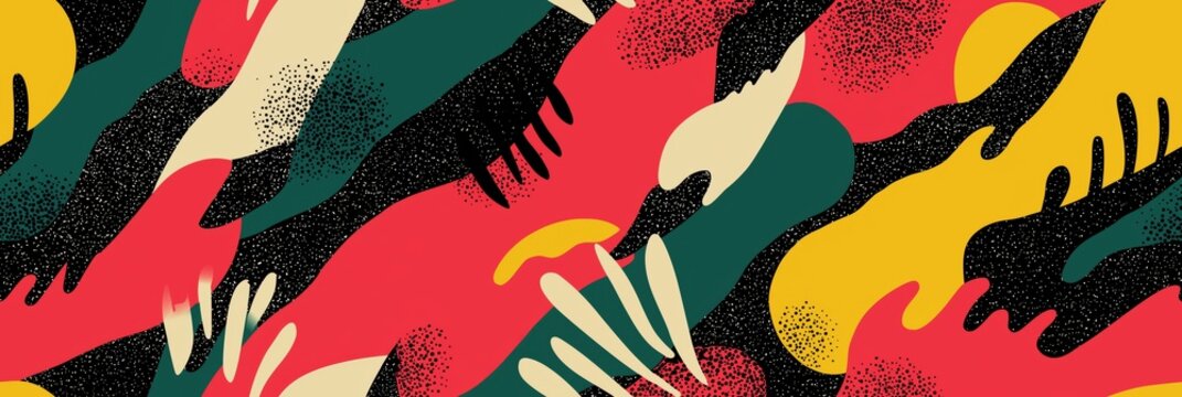 Abstract organic shapes pattern with distressed texture. Organic shapes creating a modern seamless pattern with bold colors and varied textures