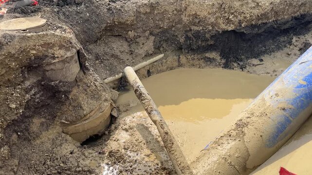 Leakage. Water leak revealed during engineering works in the deep excavation pit. A sewer manhole