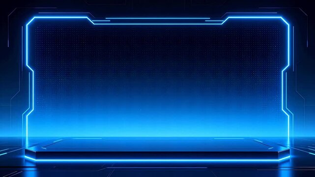 Blue neon frame on dark background