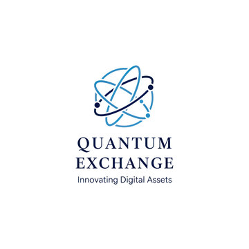 Quantum Exchange Logo - Innovating Digital Assets with Atom Orbit Design.