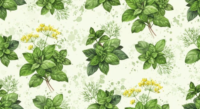 Herb Garden Symphony Basil Dill and Fennel in a Watercolor Dance