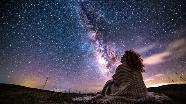 Person contemplating the night sky with the milky way galaxy above