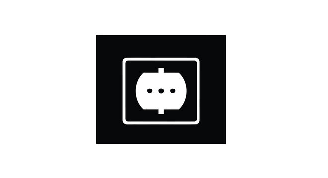 A minimalist depiction of a black square containing a white european power socket icon high quality