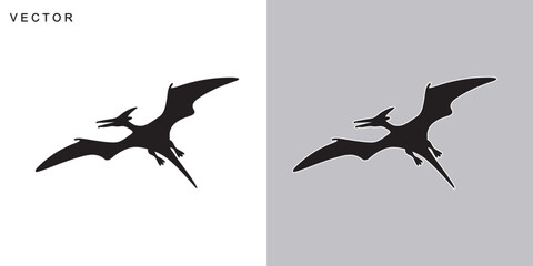 Pterodactyl dinosaur black silhouette vector illustration © Badman
