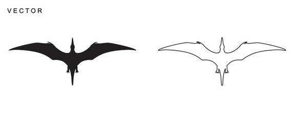 Pterodactyl dinosaur black silhouette vector illustration © Badman