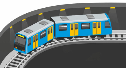 Modern Blue Subway Train on Curved Tracks. © Kaca