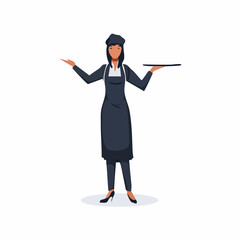 Obraz premium Woman wearing apron holding tray.