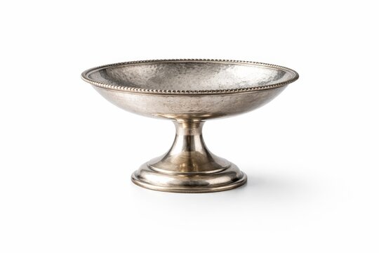 hammered antique silver compote dish curved pedestal base aged patina dishes isolated white background