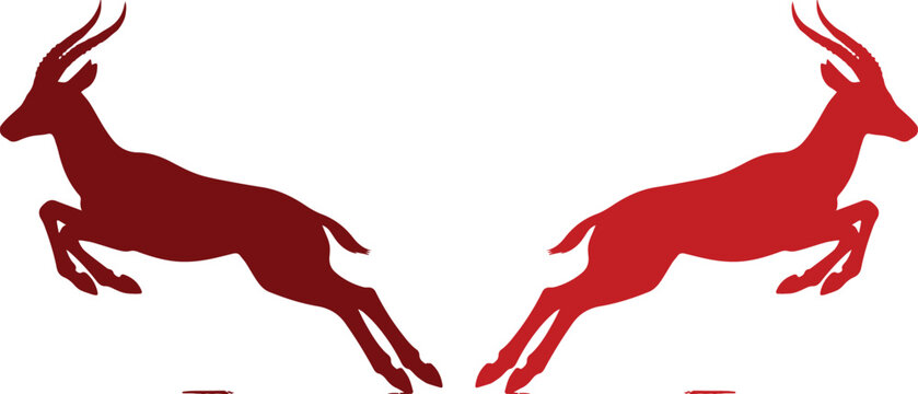 Silueta de gacela saltando en color rojo, ilustraci&oacute;n vectorial de ant&iacute;lope africano, dise&ntilde;o de fauna salvaje para logotipos deportivos