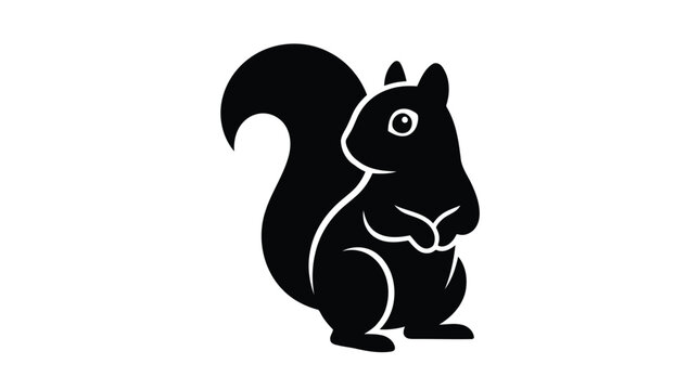 A minimalist black silhouette of a squirrel on a white background