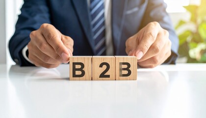 Obraz premium Business to Business Concept with Wooden Blocks and Elegant Professional Setting for Modern Business.