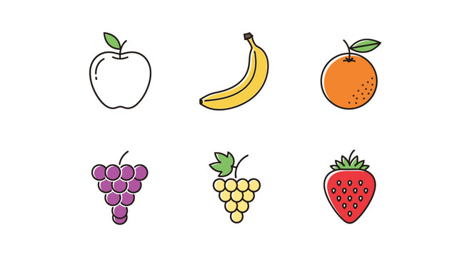 Illustrated fruits set representing healthy eating and diverse fresh produce assortment