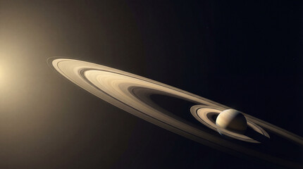 Saturn Planet with Rings in Wide Space Background and Copy Space