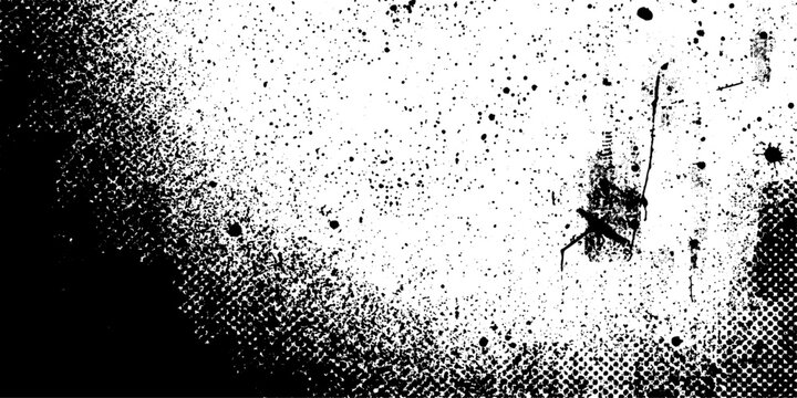 Abstract black and white grunge background with a vintage ink splatter border and dirty paint drip texture for a graffiti style vector illustration design