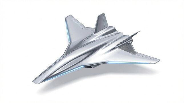 Futuristic Stealth Fighter Jet Concept in Polished Chrome with Blue Glow - 6th Generation Aircraft