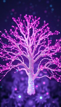 Soft focus pastel nodes create a cosmic binary tree vista, viewed from a celestial height,  vision,  high angle