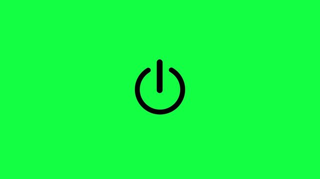 Power button icon isolated on green background for start or shut down control minimalist style. power reset button sign animation. start turn on off button animation