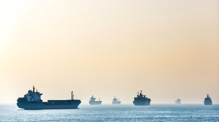 Obraz premium Cargo ships navigating calm ocean waters at sunrise
