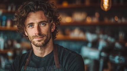 Obraz premium Barista Making Eye Contact in Cozy Coffee Shop Setting