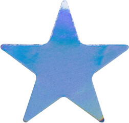 Holographic star sticker with iridescent foil texture isolated on white background