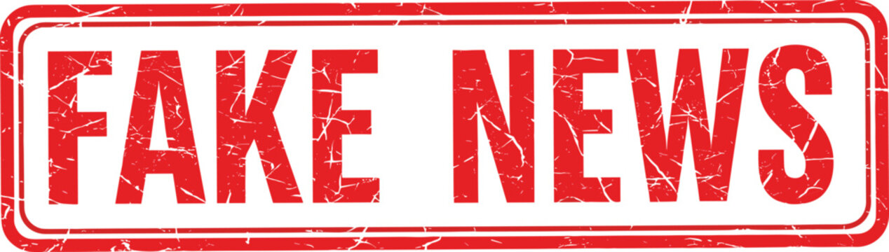 A rectangular red stamp boldly proclaims fake news in large distressed lettering signifying misinformation and distrust high quality professional detailed modern elegant stylish