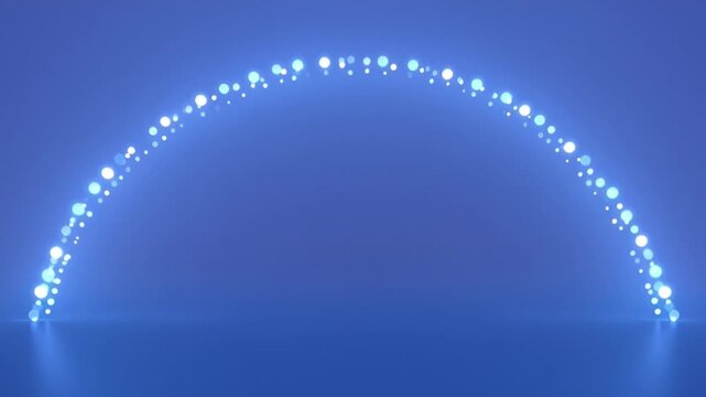 Abstract glowing arching light trail against dark blue backdrop