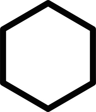 Black hexagon shape symbol icon.