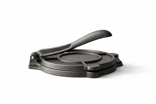 cast iron tortilla press rounded ergonomic handle culinary isolated white background