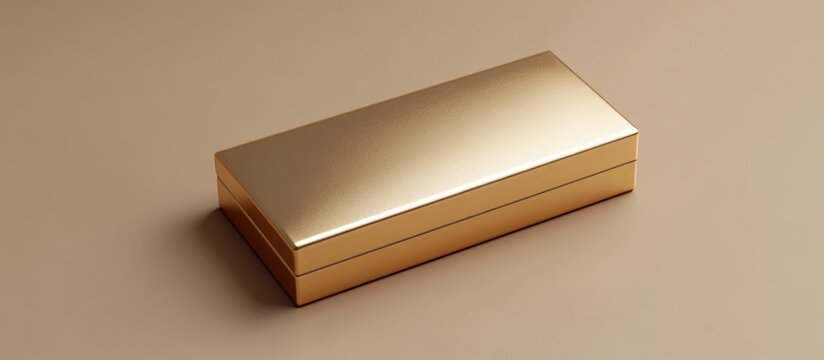Gold box on beige background; packaging mockup