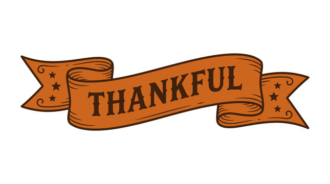 Charming rustic hand-drawn scroll banner proudly displaying the word 'Thankful', perfect for conveying gratitude during holiday seasons and special occasions