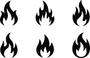 Naklejka premium Fire flame icon set with minimal silhouette styles heat burn danger symbol vector collection isolated on white background