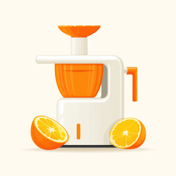 Modern citrus juicer with fresh orange halves