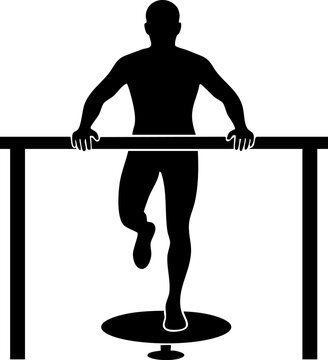 Man balancing on rotating platform with parallel bars vector fitness illustration.