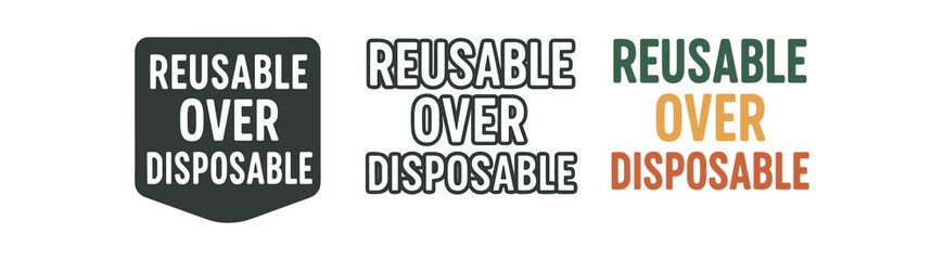 Obraz premium Reusable over disposable icon set. reusable vs disposable, sustainability badge, eco friendly choice, reduce waste. line, flat and colored vector icon set.