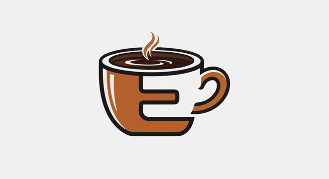 Stylized coffee cup with letter E integrated into design